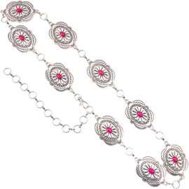 Rustic Couture's Western Concho Belt for Women Cowgirl Metal Chain Belt, Pink Pantone, Medium