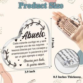 Yopyame Spanish Grandpa Acrylic Gifts - Regalos para Abuelo Heart Acrylic Plaque Ideas Keepsake Paperweights for Grandpa in Spanish Father's Day Christmas Gifts for Grandpa from Granddaughter Grandson