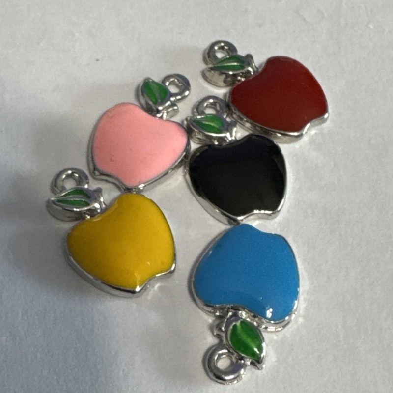 Unbranded Silver Metal Alloy 17mm Enameled Apple Charms Set Of