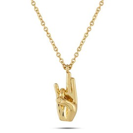 Rhoyal Hand Sign Pendant Necklace (17 inches, Gold)