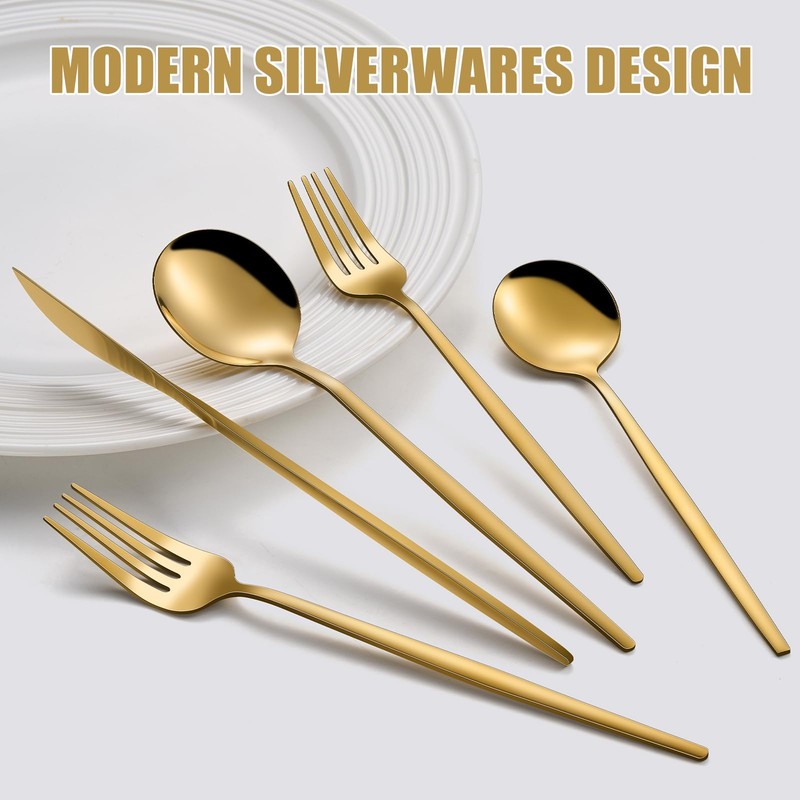 Gold Silverware Set for 8, 40 Pcs Stainless Steel Cutlery