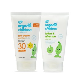 Green People Green People Organic Children Sun Cream SPF30 + After Sun Bundle 2x150ml | Natural, Organic Sunscreen for Kids | Eczema Friendly, Sensitive Skin, Prickly Heat | Easy to Apply | Babies 6m+, Children