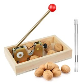 Manual NutCracker Tool Heavy Duty Pecan Cracker with Wooden Base Adjustable Nut Tongs Nut Sheller for All Nuts Opener Tool for Walnut Pecan Macadamia Hazelnuts Chestnut Almonds,2 Picks Included