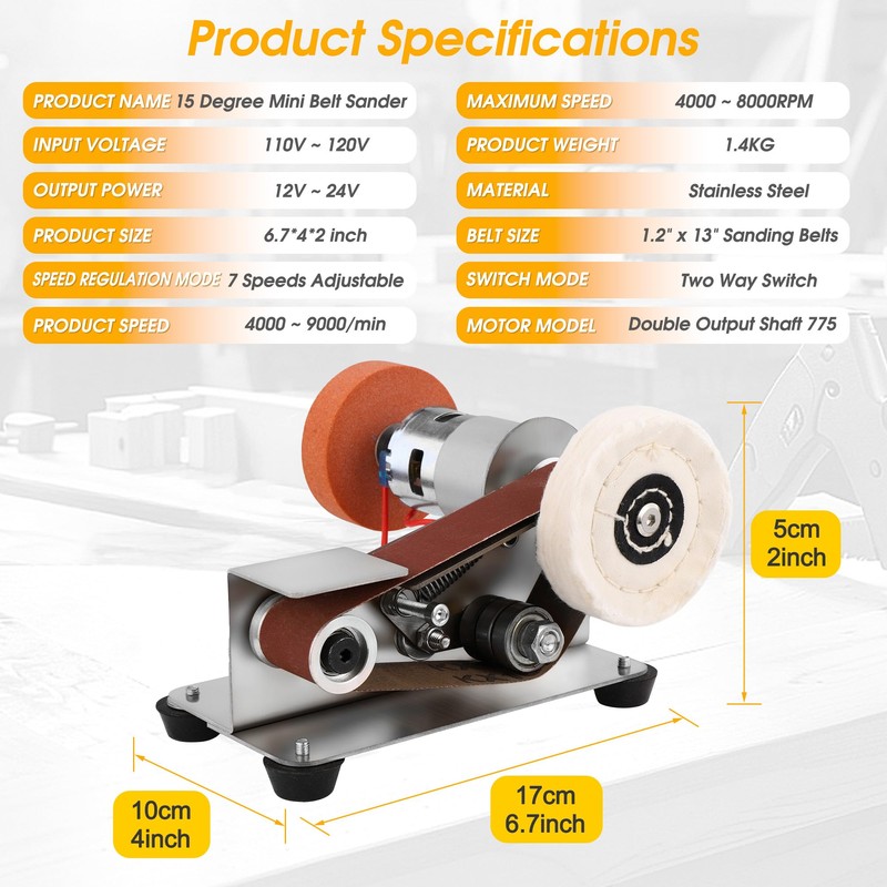 Mornajina Mini Belt Sander for Knife Making, 15 Degree Electric