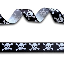 2 Yards (1.82 metres) Black White Skull & Cross Bones Poison Grosgrain Ribbon 25mm Wide, Ideal for Craft Projects, Scrapbooking, DIY Hair Bows, Present Wrapping etc.