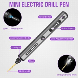 AM ARROWMAX Mini Drill Pen, 5-Speed, LED Lights, OLED Display, Aluminium Box, Resin Drill Set With 10 Small Bits, 3/32-Inch Shank, For Jewelry Making, Wood, Plastic,(SDS)