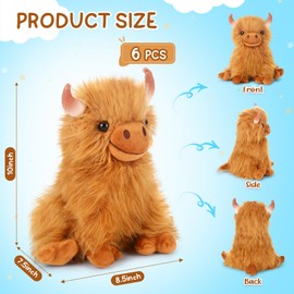 Syhood 6 Pcs Cow Stuffed Animals for Kids Bulk 10 Inches Cute Plush Toy Dolls for Children Birthday Gifts Soft Stuffed Farm Animals Decor Boys Girls Party Adults Plushie Lover Gifts(Highland Cow)