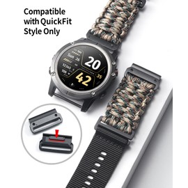 BINLUN Compatible with Garmin Watch Strap 20mm/22mm/26mm 550 Paracord Rugged Military Braided Nylon Watch Band Design for Garmin Fenix/Fit for Forerunner for MARQ for Descent