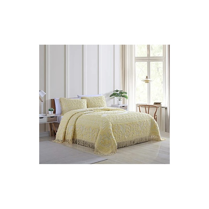 Beatrice Home Fashions Medallion Chenille Bedspread, King Sham, Yellow