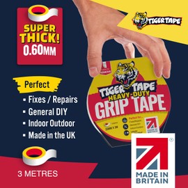 Tiger Tape® UK Made. Heavy Duty Double Sided Tape. Super Strong & Thick, Reinforced for Indoor/Outdoor Use | Removable with No Residue for Grips, DIY, Repairs, Fixes, Artificial Grass & Decking.