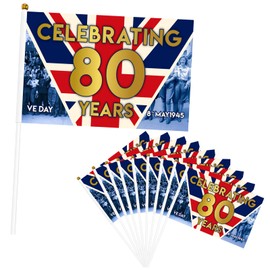 Ve Day 80th Anniversary Flag 2025, 10 PCS Ve Day 80th Anniversary Decorations, Hand-Held England Flag for 14cm x 21cm /5.5in x 8.7in, Ve Day Flag for Indoor Outdoor Celebration Party Parades
