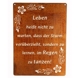 Sign Saying Board Rusty Garden Sign Patina Rust for Hanging Garden Decoration 29 x 21 cm "Es ist keine Villa (Leben")
