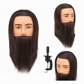 Headfix Mannequin Head Human Hair Cosmetology Manikin Male Mannequin Head Beard for Barber Shops Practice Cutting Styling and with Clamp (6F2001LB0210H)
