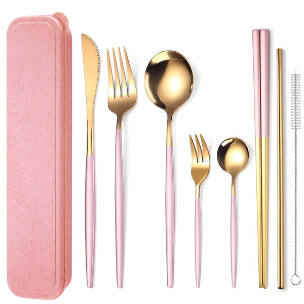 AARAINBOW 8 Pieces Stainless Steel Flatware Set Portable Reusable Cutlery