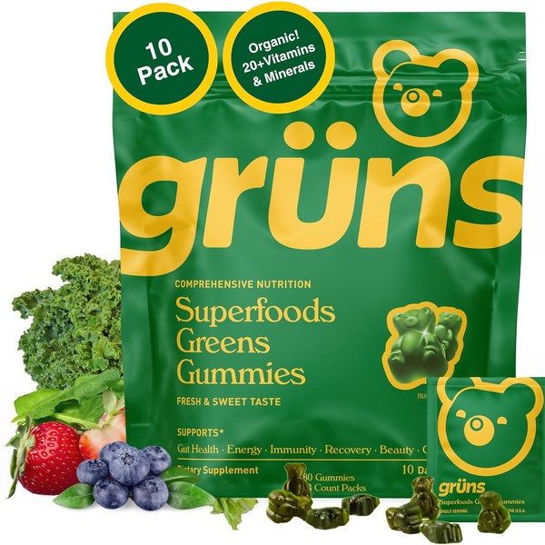Gruns - Gomitas Super Greens para adultos, superalimentos multivitamínicos, espirulina,
