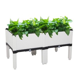 DESIGNSCAPE3D 2 Pcs Planter Raised beds, Elevated Garden Beds for Flowers Vegetables Herb Planter, Outdoor Planting Box for Garden Patio Balcony Restaurant (White)