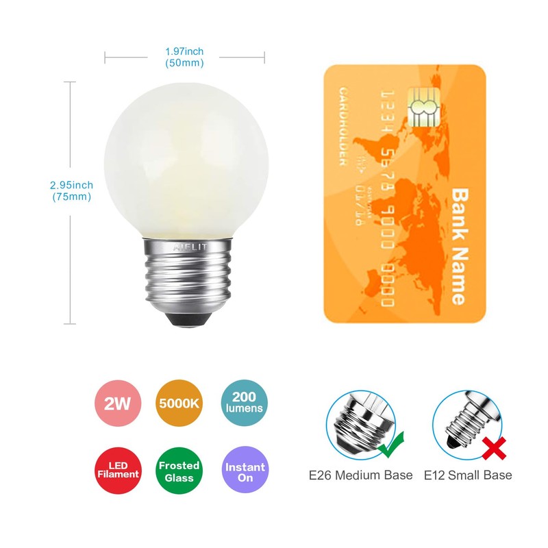AIELIT LED 25 Watt Equivalent Frosted Light Bulbs, Daylight White