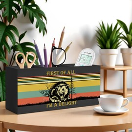 FITIE Sarcastic Angry Opossum Pencil Pen Holder for Desk, First of All I'm A Delight Wooden Pencil Holder Organizer for Home Office Desk Accessories, Funny Office Gifts for Women Men