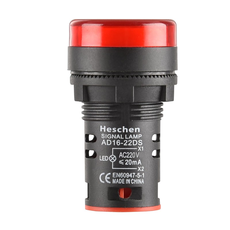 Heschen 22mm LED Indicator Pilot Light, AD16-22D/S, 220VAC 20mA, Red