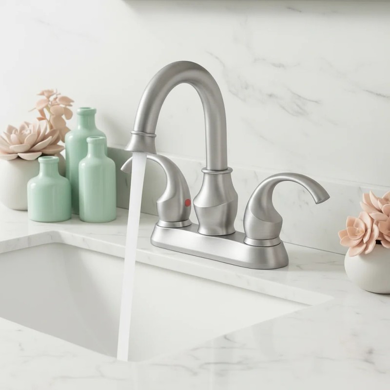 Alloy 4-inch Hot/Cold Double Handle Deck-Mounted Electroplated Modern Brushed Bathroom