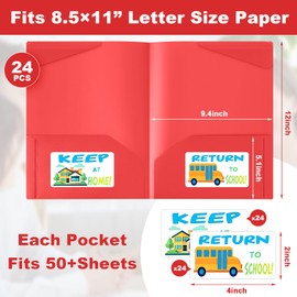 Henoyso 24 Set Parent Teacher Communication Folder with Clear Front Pocket Take Home Heavy Duty 2 Pocket Homework Folder for Student with School and Home Stickers, 12 x 9.45 Inch(Red)