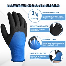 Velway 2 Pairs Safety Work Gloves - Lightweight Gardening Gloves with Secure Grip Nitrile Frosted Coating Protect Palm Fingers Ideal for General Duty Work Men Women (Size 9/L)