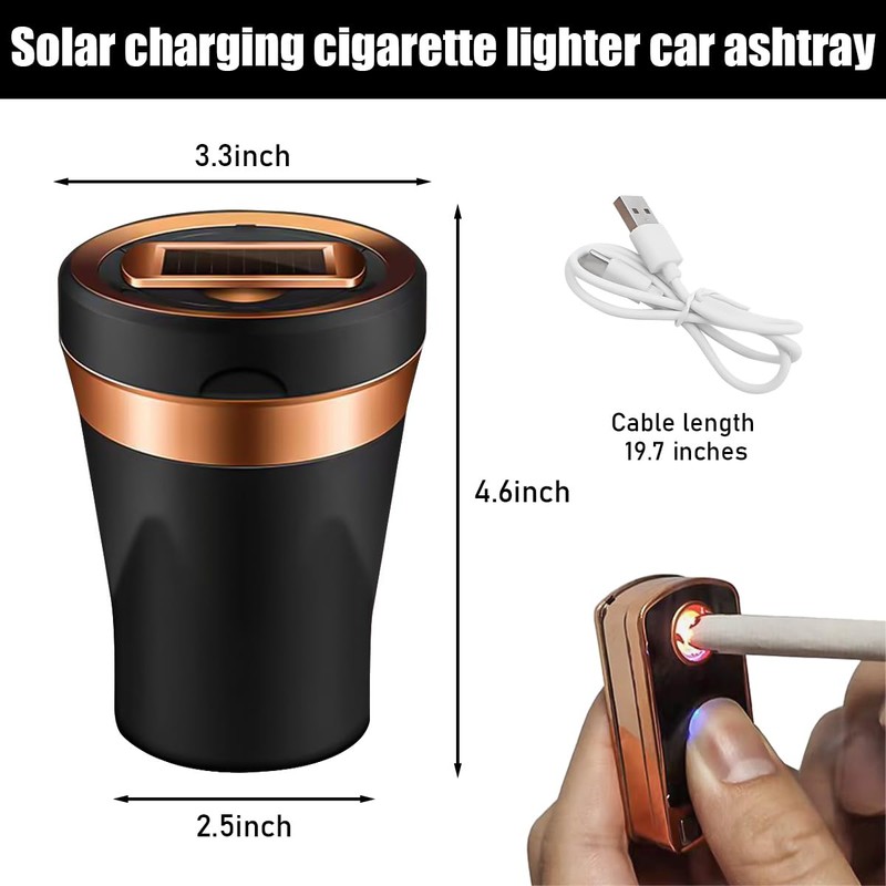 Sylvil Car Ashtray, Auto Ashtray with Cigar Electronic Lighter Solar