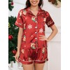 MyFav Womens Christmas Print Pyjamas Set Contrast Piping Satin Silk