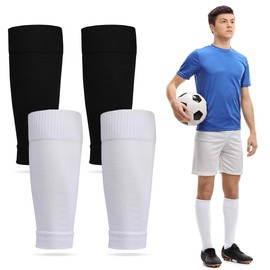 OIGWBPH 2 Pairs of Shin Pads Socks, Football Shin Pads Socks Breathable Football Shin Pad Holder Football Socks Sleeves for Children Adults Beginners