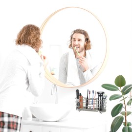 Wall Mount Toothbrush Holder for Shower Stainless Steel Toothbrush Stand, Self-Adhesive Wallmount/Countertop 4 Slots Bathroom Accessories Organizer (Silver)