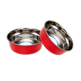 Country Living Set of 2 Heavy Gauge Stainless Steel Dog Bowls - Non-Skid, Durable & Rust-Resistant - Perfect for Food & Water - Vibrant Red, 64 oz Capacity