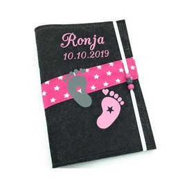 U Heft H√ºlle und Impfpass aus Filz - Personalisiert mit Namen - Untersuchungsheft Schutzh√ºlle - Babygeschenke zur Geburt - Kinderuntersuchungsheft M√§dchen und Junge - F√ºsse Rosa