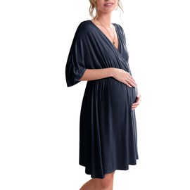 Ekouaer 3 in 1 Labor/Delivery/Hospital Gown Maternity Dress Nursing Nightgown Sleepwear for Breastfeeding, Navy Blue, XX-Large