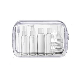 MORICOH Kulturbeutel, transparent, mit Reiseflaschen, 14-teiliges Set (100 ml) und 1 verschließbarer Beutel (20 x 20 cm), weiß, Kulturbeutel, transparent
