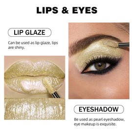 2PC Flüssiger Lippenstift, 2-in-1 Lipstick＆Lidschatten Lippenstift, Antihaft-Lipgloss, Schimmernde Lippenstifte, Eyeshadow Mehrzweckfarbe, Langanhaltende Farbe, Lipstick Lipsticks, Gold, lipliner2-2