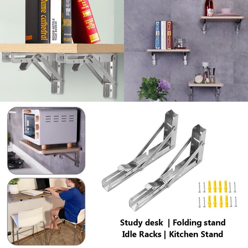 Hocansen 2Pcs Stainless Steel Foldable Brackets L Shelf Collapsible Brackets