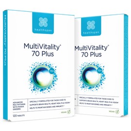 Healthspan Multivitamin 70 Plus | (240 Tablets) | Vitamin C & Vitamin D3 | Brain, Heart, Bone & Immunity Health | Ginseng, Bioflavonoids & Acetyl L-carnitine | Vegan