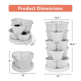 VECELO 5 Tier Vertical Garden Planter, Self Watering Stackable Planters with Wheels for Strawberries, Herbs, Flowers, Vegetables, White