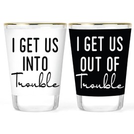 Best Friend Shot Glass Set - Into and Out of Trouble Shot Glasses - Besties Gift - Friendship Gift - 2 pc Shot Glass Set - Girlfriends Gift - BFF Collectible Keepsake Set
