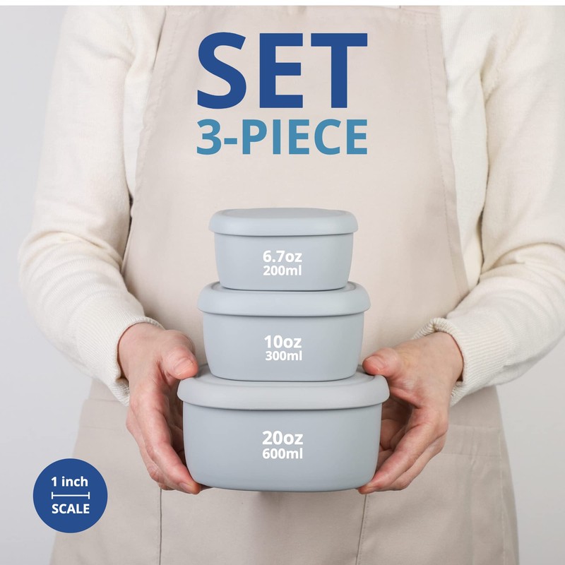BLUE GINKGO Nesting Silicone Containers - Set of 3 Hard-Shell