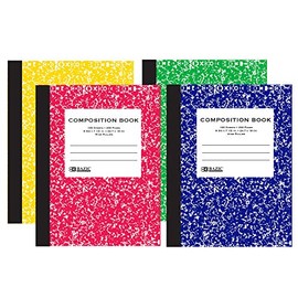 BAZIC Composition Book Wide Ruled 100 Sheet, Premium Marble Notebook, Writing Journal Comp Lined Notebooks for Office School, Assorted Color, 4-Pack