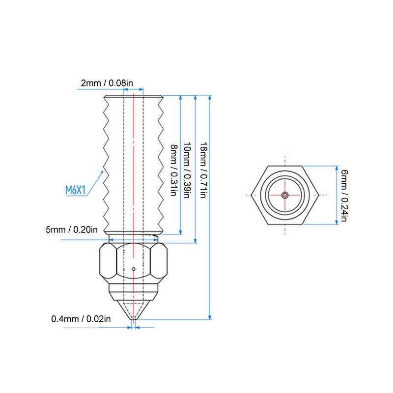 3 Pcs 0.4mm Nozzle M6 Thread High Thermal Conductivity Cr