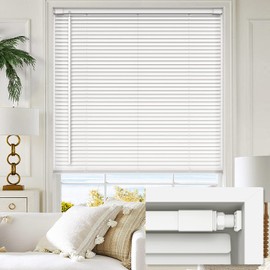 LazBlinds No Tools No Drill 1" Vinyl Mini Blinds, Cordless Blinds for Windows, Light Filtering Horizontal Window Blinds & Shades, 28" W x 48" H, White
