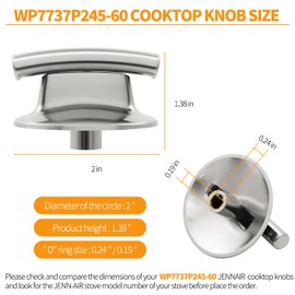 Upgraded WP7737P245-60 74007918 Stove Knobs Replacement Parts for Jennair Maytag Electric Cooktop Burner Control Knobs JEC8430ADB JEC8430ADS Jenn air Kitchenaid Gas Downdraft Range Oven Fan Knob 5Pcs