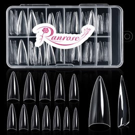 Ranrose 120PCS Short Nail Tips,Short Soft Gel Stiletto Nail Tips Half Cover False Nail Almond Shape Point Acrylic Sharp Artificial False Nail For DIY