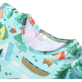 DACSOIT Toddler Girl Dress Tent Camping Print Ruffle Green Casual Dress Summer Clothes 5-6Y