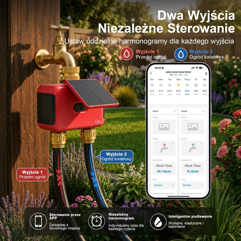 2 Zone WiFi Smart Sprinkler Timer for Garden Hose, Solar