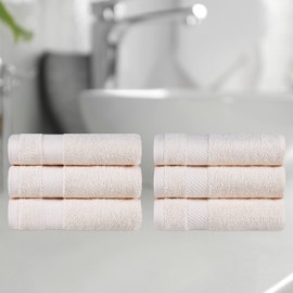 SUPERIOR Long Staple Egyptian Cotton 6-Piece Hand Towel Set, Home Essentials, Daily Use for Bathroom, Salon, Spa, Guest Bath, Hotel, Quick Drying, Basic Soft Absorbent Solid Towels, Ivory