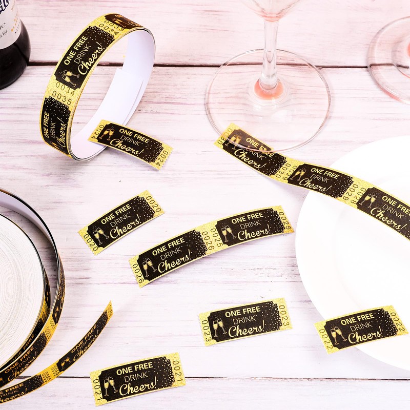 FYSUIMU 1000Pcs Black Gold Drink Tickets Roll Single Raffle Tickets
