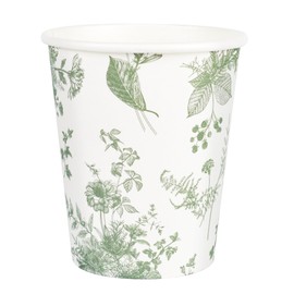 Elyxio 100Pcs Floral Paper Cups White Sage Green Flowers Party Cups 9oz Disposable Toile Chinoiserie Drinking Cups for Hot Cold Beverage Birthday Baby Shower Party Supplies (100, Sage Green)